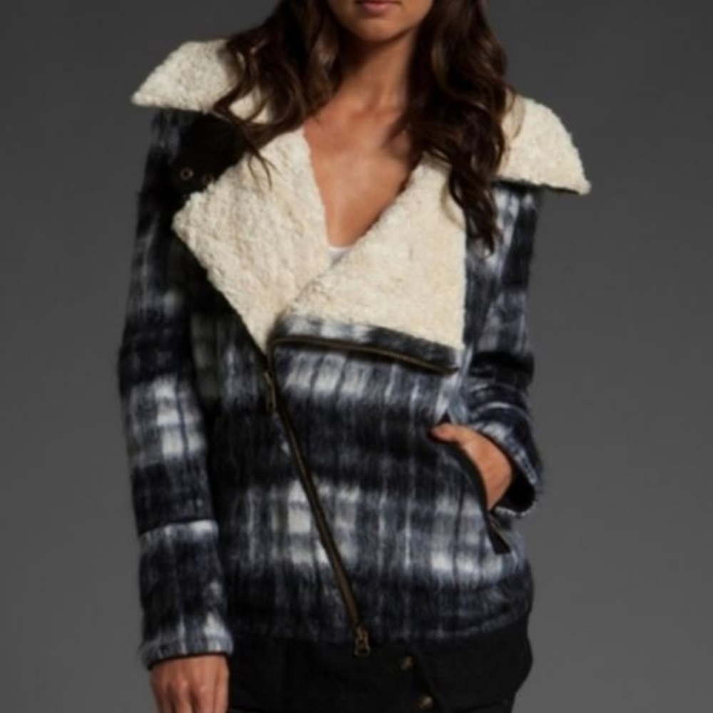 FREE PEOPLE WOOL SHERPA Moto Coat